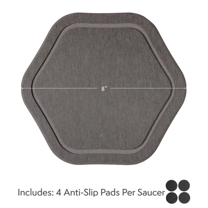 Xiaan Jiaju Plant Trays for Pots, 2 Pack 8" Hexagon Water Absorbent Stone Tray, Diatomaceous Earth Flower Pot Saucers, Drip Trays for Indoors, Keeps Counter and Floors Dry & Clean, Dark Gray
