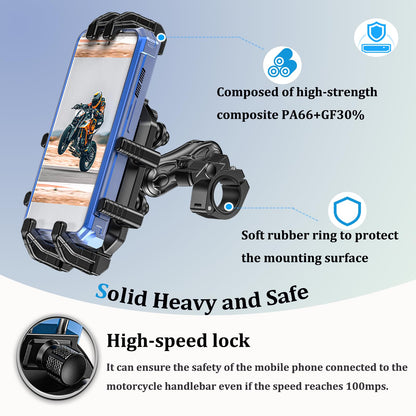 LOKTENWO Motorcycle Phone Mount with Vibration Dampener & Secure Lock, [Size Adjustable] [Larger & Thicker Phones Friendly ] Handlebar Cellphone Holder for ATV Scooter for 5.7''-8.5'' Smartphone
