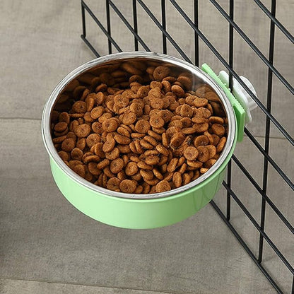 Crate Dog Bowl,Removable Stainless Steel Water Food Feeder Bowls Crate Coop Cup,Pet Cage Bowls with Bolt Holder for Cat, Puppy, Birds, Rats, Rabbits Small Animals ((Blue+Green) Round, Large)