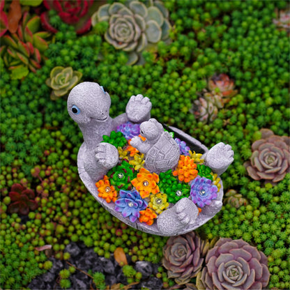 Pohabery Solar Turtle Figurines Garden Decor, Cute Turtle Statue with Baby with 7 LED Solar Lights Garden Lawn Decorations for Patio & Yard, Gifts for Mom, Gery