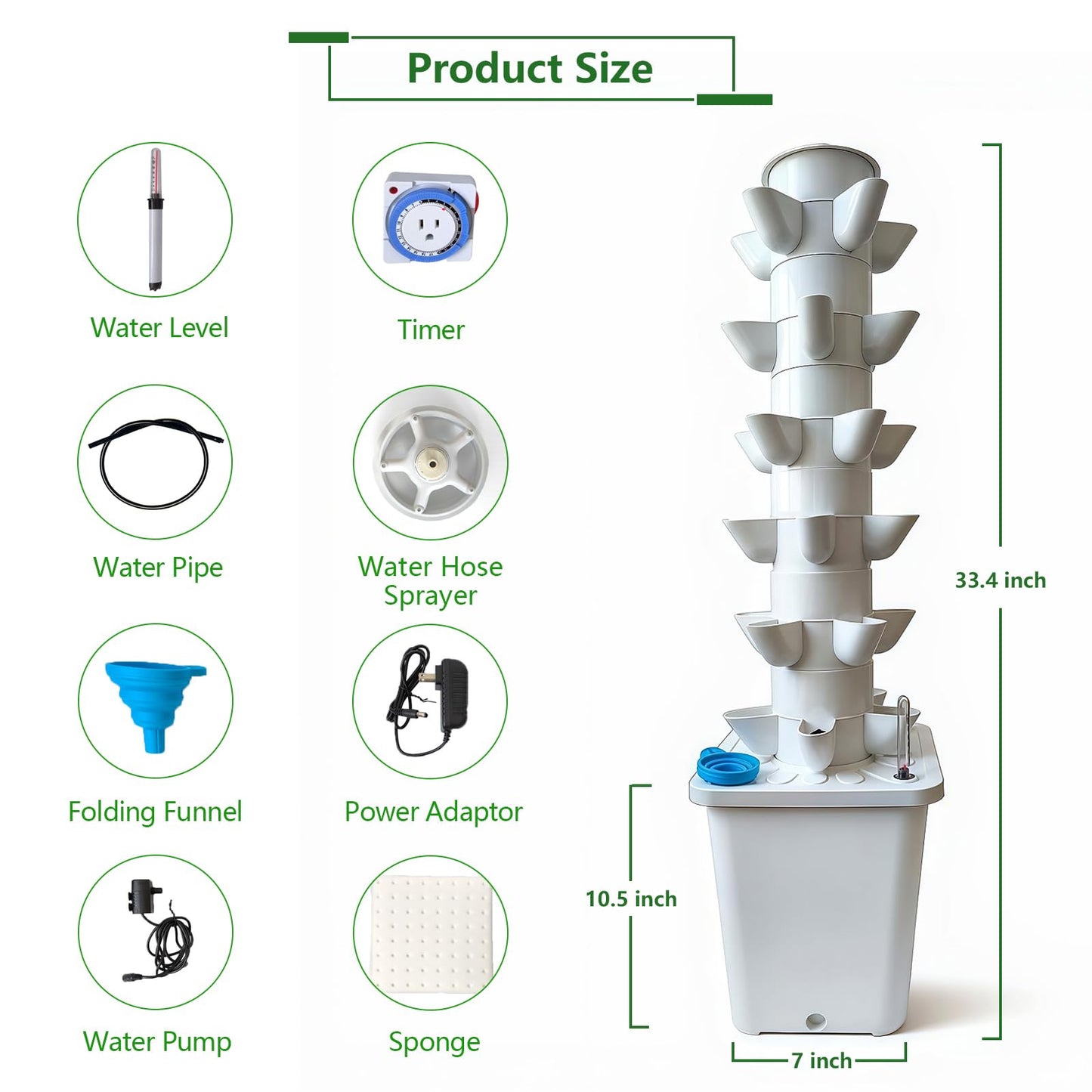 chicify 30 Plants Hydroponic Tower, Hydroponics Growing System Tower, Hydroponics Tower with Timer Automatic Watering, Vertical Hydroponic Tower, Planter Germination Kit for Herbs Vegetables Fruits