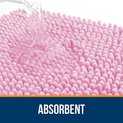 OLANLY Bathroom Rugs 32x20, Extra Soft Absorbent Chenille Bath Rugs, Rubber Backing Quick Dry, Machine Washable Bath Mats for Bathroom Floor, Tub and Shower, Home Decor Accessories, Pink