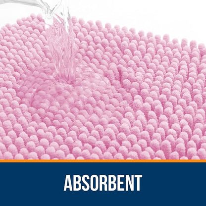 OLANLY Toilet Rugs U-Shaped 20x20, Extra Soft Absorbent Chenille Contour Bathroom Rugs for Toilet, Dry Quickly, Machine Washable, Non-Slip Bath Mat, Pink