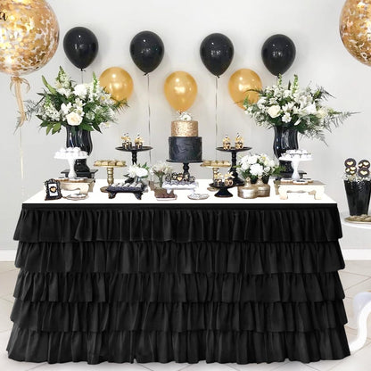 Pufogu Black Tulle Table Skirt 9ft Tutu Ruffled Chiffon Tablecloth For Rectangle Wedding Baby Shower Girls Birthday Party and Cake Dessert Table Decorations(Black, L9(ft), H30in)