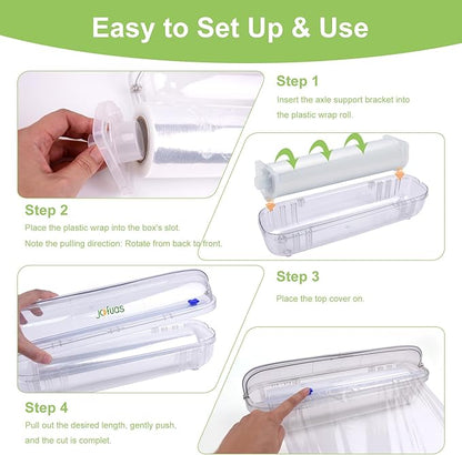 Plastic Wrap with Slide Cutter - Food Cling Wrap Reusable Cling Film Dispenser Fits 12" Rolls BPA-Free Cuts for Aluminum Foil, Tin Foil, Baking Paper