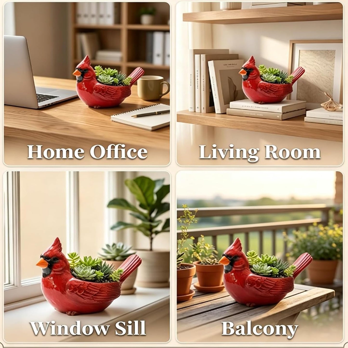 Cardinal Bird Succulent Planter, Upgraded Resin Red Birds Plant Pot with Drainage Hole, Cardinal Flower Pot Resin Decorative Bird Planter, Cute Animal Plant Pot for Indoor Outdoor Plants (Mix*1)