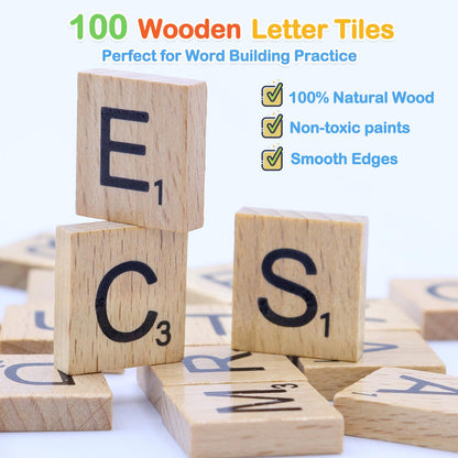 Humerry Spelling Game for Kids Ages 3-8, Word Building & Sight Word Games, Phonics Learning Toy with 100 Wooden Letter Tiles & 30 Double-Sided Flashcards, Preschool Kindergarten Early Reading Game