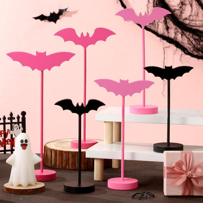 Geetery 6 Pieces Halloween Table Decorations Tall Standing Bat Decor Wood Sign Block Wooden Bats Centerpieces Rustic Tabletop Home Table Topper Sign for Halloween Party Favor Home Room Decor (Pink)