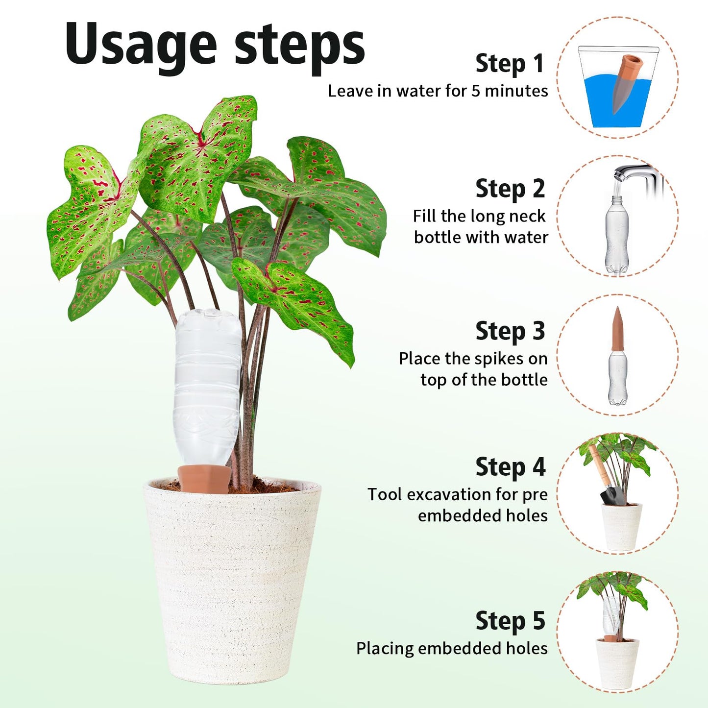 Afcabakila 6 Pcs Large Terracotta Watering Spikes, 95ml Clay Watering Spikes for Plants, Automatic Self-Watering System for Indoor & Outdoor Use, Slow Release Plant Nanny, Vacation Plants Care