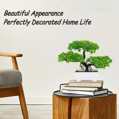 Frjjthchy Mini Artificial Bonsai Tree Plants with Plastic Cement Pots for Home Office Décor (Green)