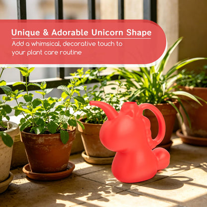 XXXFLOWER Unicorns Indoor Watering Can, 1 L Cute Animal Water Cans, Novelty Unicorns Shape Watering Pot for Office House Indoor Garden（Red）