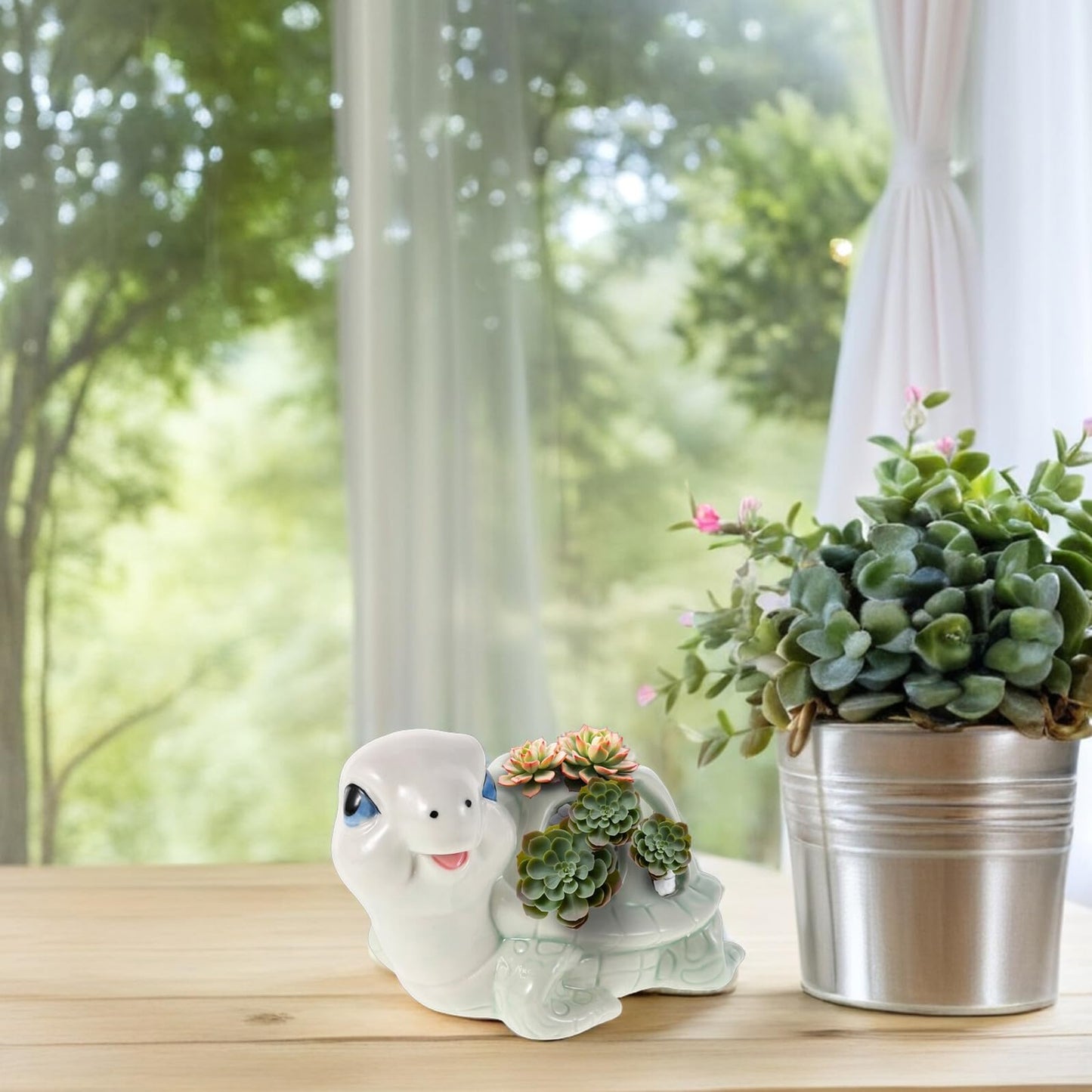 Luxshiny Ceramic Animal Succulent Planter Tiny Tortoise Flower Pot for Tabletop Decor Small Creative Hand-Painted Office Indoor Gardening