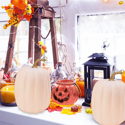 Winlyn 2 Pcs Large Artificial Pumpkins Fall Harvest Light Peach Pumpkins Big Faux Foam Pumpkins 8.7" for Fall Autumn Home Decor Wedding Baby Shower Thanksgiving Halloween Party Table Centerpiece