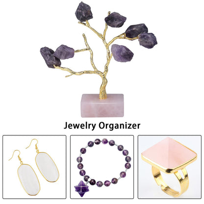 Rockcloud Healing Amethyst Crystal Money Tree Feng Shui Bonsai Tree for Home Decoration Jewelry Holder