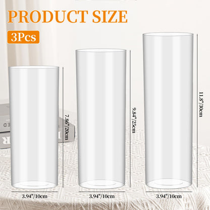 RosPynn Flower Vase Acrylic Cylinder,Set of 3 Pcs, Clear Vase for Centerpieces,Wedding Decorative,Home Décor, Non Breakable Plastic, 7.86"+9.84"+11.8" Tall Round - Clear