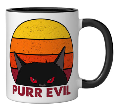 Satanic Cat Evil Black Cat Mug Funny Purr Evil Cat Ceramic Mug, Black/White