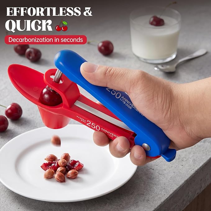 Cherry Pitter - UCMORX Stainless Steel Cherries Pitter Tool Cherries Corer Cherry Remover for Making Cherry Jam with Lock Design(Red&Blue)