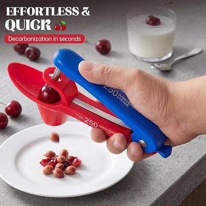 Cherry Pitter - UCMORX Stainless Steel Cherries Pitter Tool Cherries Corer Cherry Remover for Making Cherry Jam with Lock Design(Red&Blue)