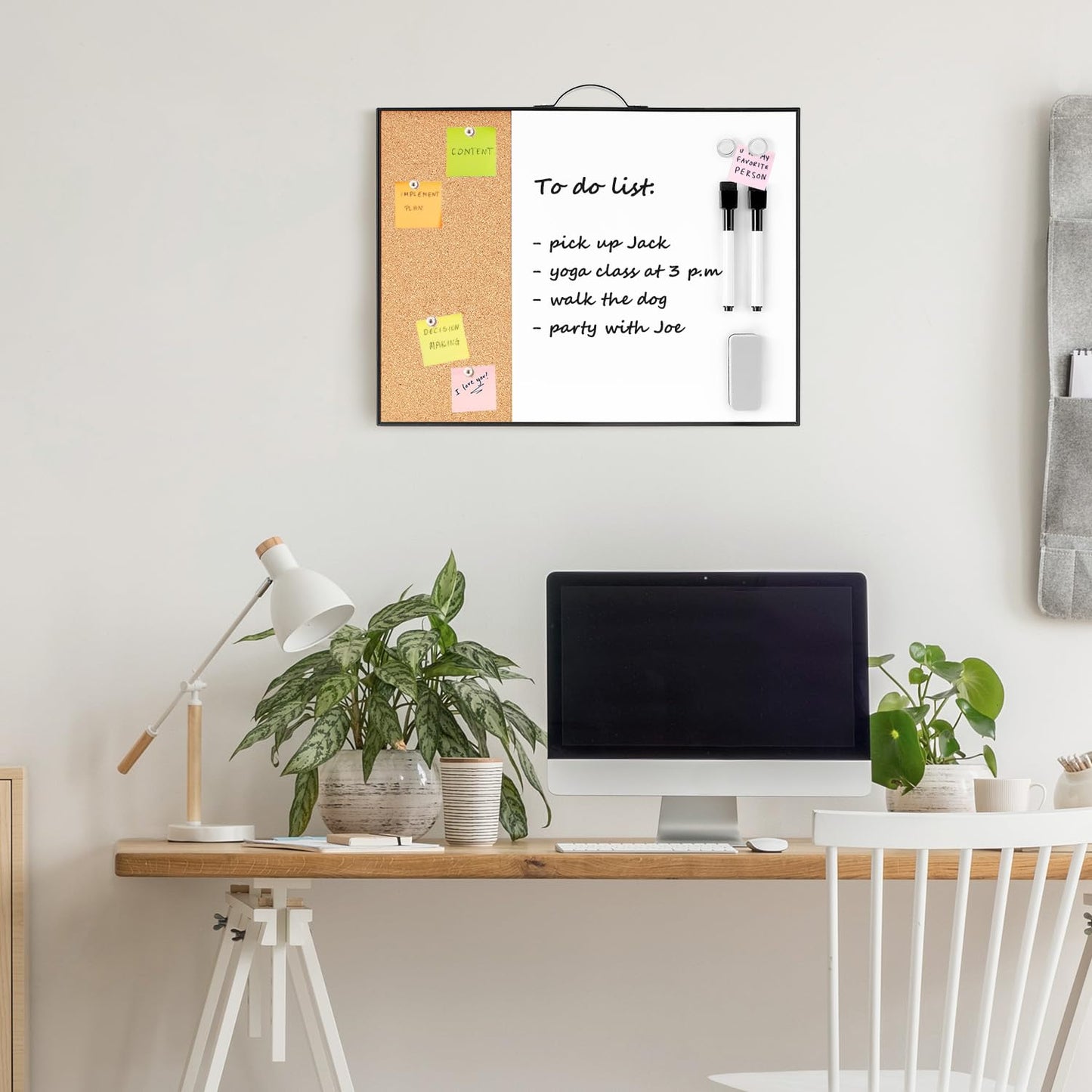 Small Cork Board Whiteboard Combo - 12" X 16" Portable Aluminum Black Framed Magnetic Dry Erase Board for Wall, Mini Bulletin CorkBoard with a Handle for Office, Home and School