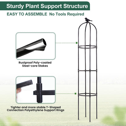 FOLLOOK Garden Obelisk Trellis for Climbing Plants Outdoor, Lightweight Climbing Plant Support Flower Roses Clematis Vegetable Light Vines Round Trellis for Raised Garden Bed Planter, Black, 2 Pack