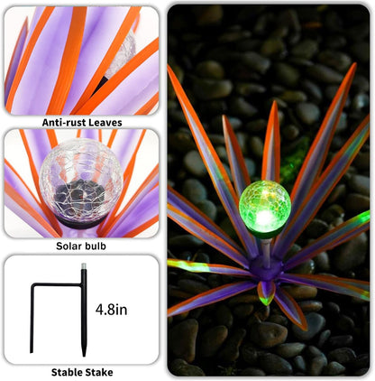 LCJECV Metal Agave Plant Garden Art, 2 Pack Tequila Rustic Sculpture, Rustic Metal Agave Plants Garden Lawn Home Ornaments, for Yard Stakes, Garden Figurines, Outdoor Patio (2 PCS Purple with Light)