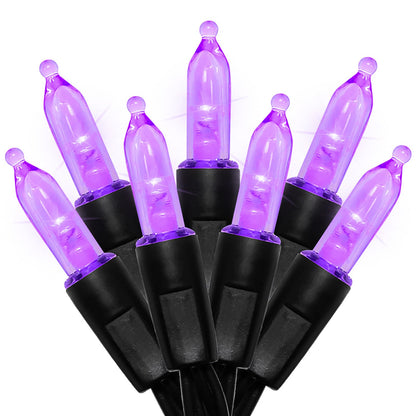 MULTI-SPARKING Battery Operated Halloween Lights 16ft 50 LED Mini String Lights for Small Tree, Wreath, Crafts, Indoor/Outdoor Halloween Decor, 8 Modes & Memory Function, Black Wire-Purple