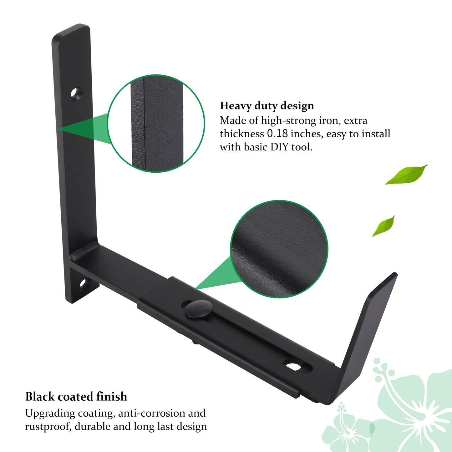 Maotong Adjustable Window Planter Box Brackets 6 Pack, Heavy Duty Wall Mount Flower Box Holder for Planter Box Depth (Front to Back) 6 to 12 Inches, Black