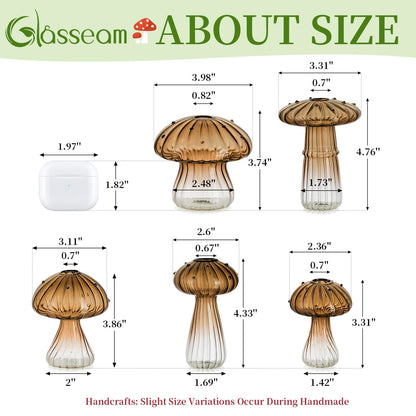 Glasseam Mushroom Plant Propagation Stations: Amber Glass Terrarium Jar Set of 5 Cute Planters for Indoor Plants Mini Propagate Station Unique Christmas Birthday Gifts for Women Home Office Decor