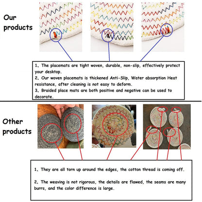 WENFOME 4 Pack Oval Woven Placemats, Gray Cotton Rope Braided Placemats with 4 Pack Round Fabric Coasters, Heat-Resistant Non-Slip Cotton Table Mats Charger Plates for Table Decoration (Gray)