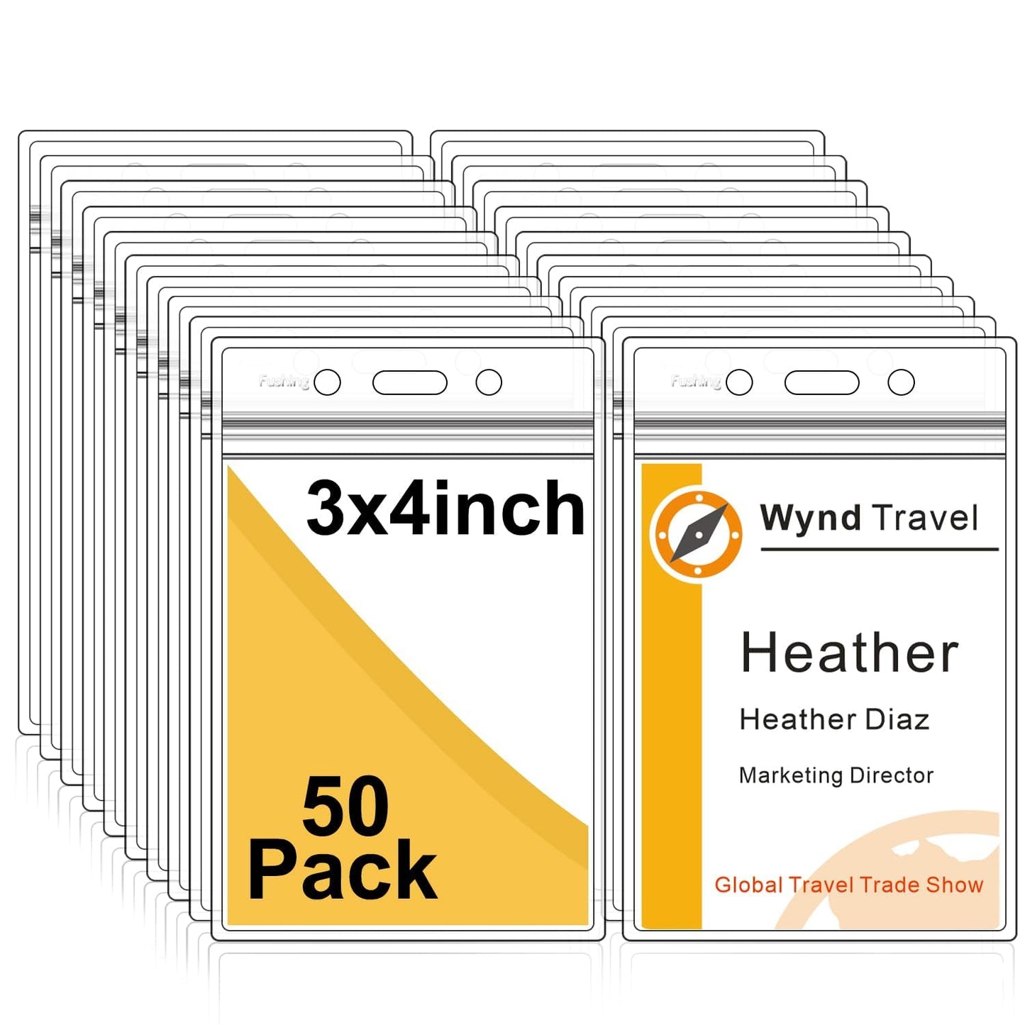 Fushing Pack of 50 Clear Plastic Vertical Badge Holders, Name Tag Holders, Card Holders (L)