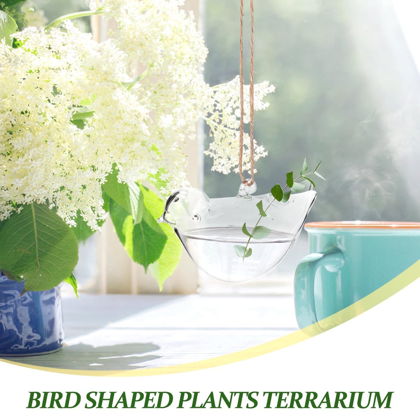 Uonlytech 2Pcs Hanging Glass Flower Vase Decorative Hydroponic Terrarium for Indoor Plants Bird Shape Small Planter Home Garden Décor