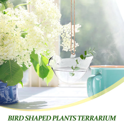 Uonlytech 2Pcs Hanging Glass Flower Vase Decorative Hydroponic Terrarium for Indoor Plants Bird Shape Small Planter Home Garden Décor