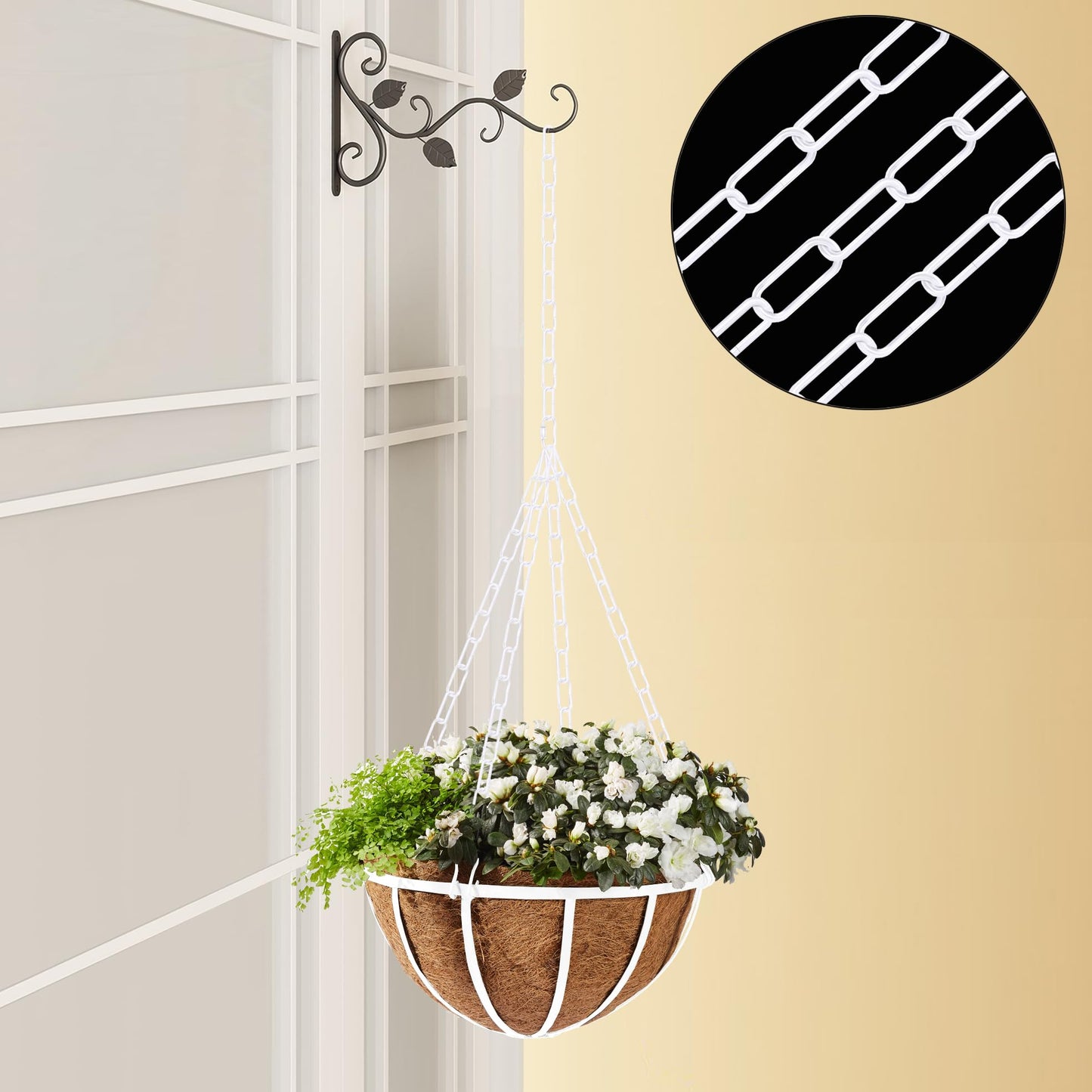Omytie 15 Ft Heavy Duty Hanging Chain Kit with Connection Locks/Swag Ceiling Hooks for Lighting Fixture, Chandelier, Pendant, Lantern, Swag Lamp, Plant/Flower/Fruit Basket, Bird Feeder (White)