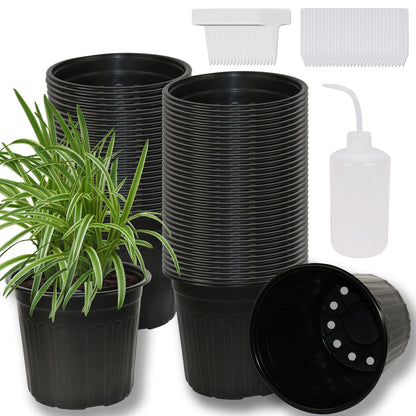 Niiiice 60-Pack 2 Gallon Flexible Plastic Plant Pots with 50Pcs Plant Labels,Thickened Soft Seed Starting Container for Indoor Outdoor Plants, Seedlings, Vegetables, Succulents and Cuttings