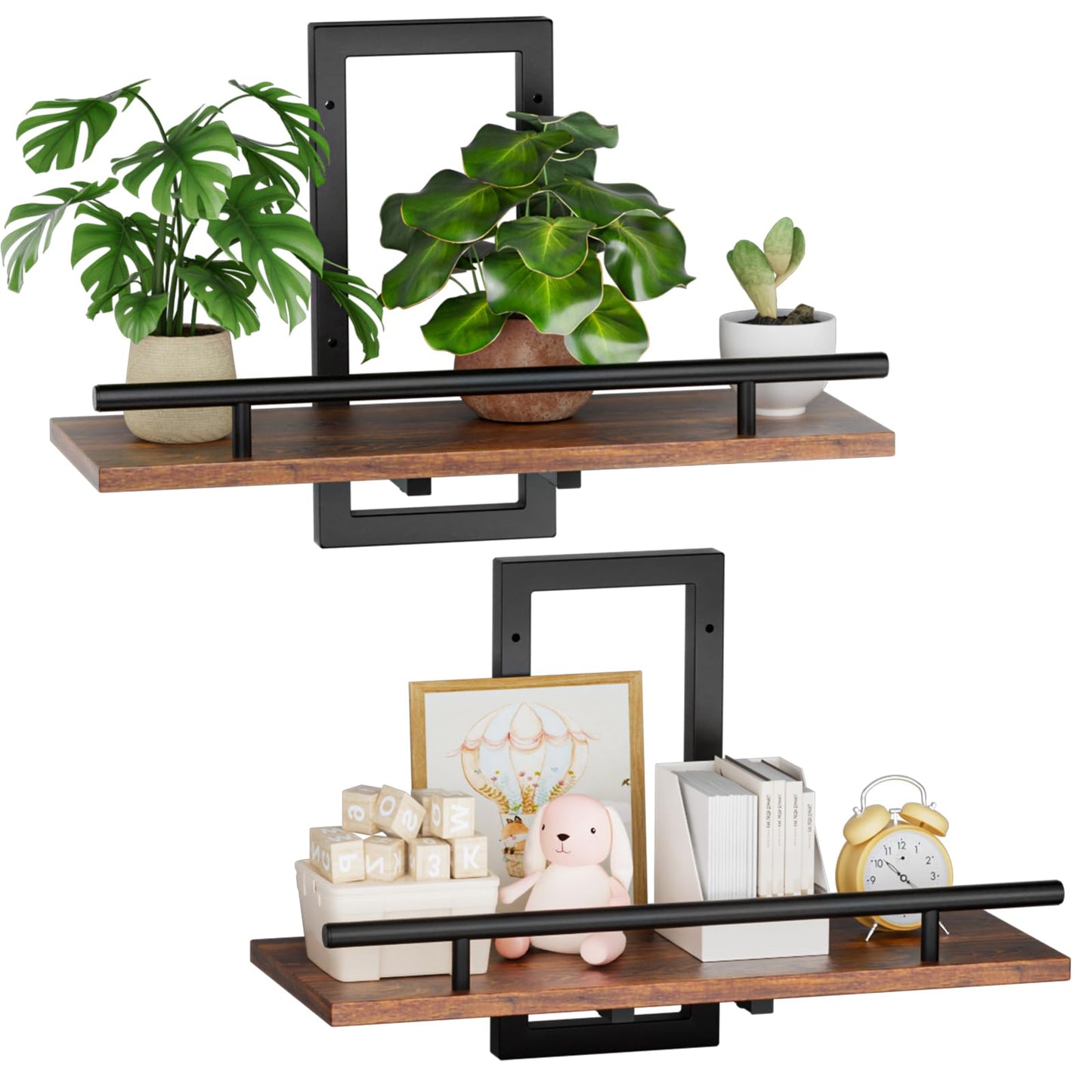Sbosbo Floating Shelves for Wall, Plant Shelf Indoor, Wall Planters for Indoor Floating Plant Shelves for Bedroom, Living Room, Kitchen, Office, Bathroom Decor (2 Pack) (Black 02, 2)