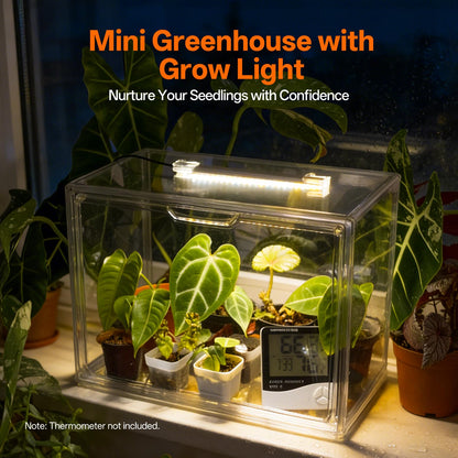 Bstrip Tabletop Greenhouse, GM4 Small Greenhouse for Indoors, Stackable Clear Plastic Greenhouse with Magnets, Indoor Seed Starter Greenhouse with Lights, Auto Timer, User-Friendly, 14.2x8.7x10.6IN
