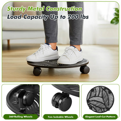 Planterhoma 2 Packs 12 Inch Large Metal Plant Caddy with Wheels Heavy-duty Rolling Plant Stand with Casters Flower Pot Mover Roller Base Flower Pot Dolly Coaster Trolley, Tropical Leaf