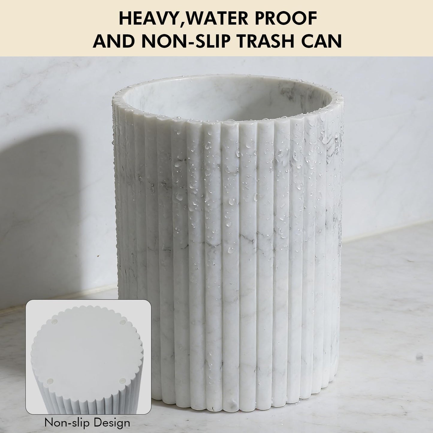 DoveeDosa Marble White Luxury Stone Bathroom Trash Can, Modern Bathroom Office Trash Can, Resin Wastebasket, Garbage Receptacle Bin for Bathrooms, Offices, Powder Rooms, Kitchens (Marble White)