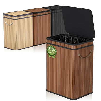 Mihoho 80 Liter/21 Gallon Large Trash Can with Lid, Garbage Bin Wastebasket Made of Bamboo, Outdoor Garbage Can/Waste/Basket Bin for Home, Office, Bathroom, Kitchen 24" HX15.8 WX11.8 D (Brown K)