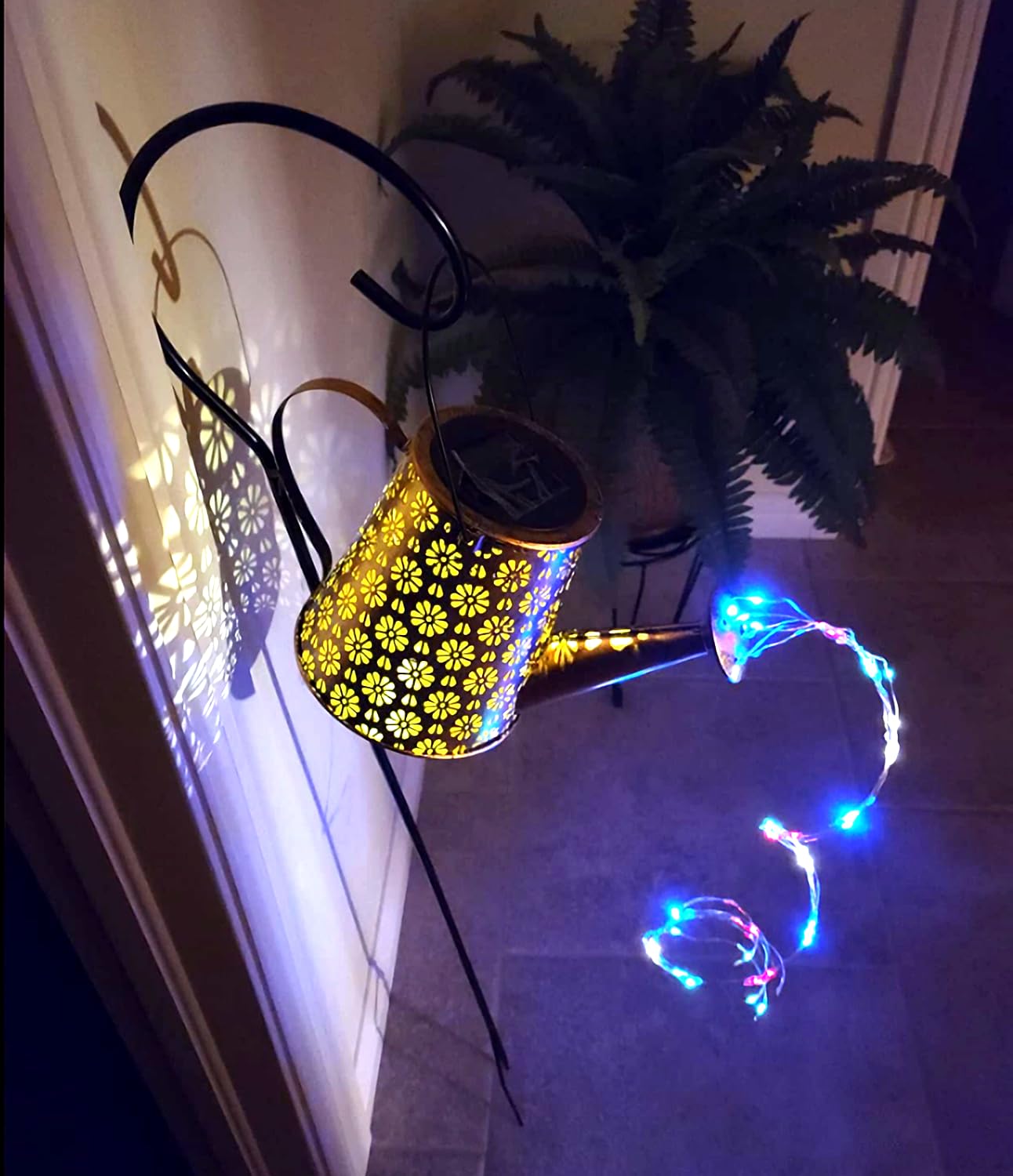 WDLFCGC 2 Pack Solar Watering Can Lights with Shepherd Hook, 8 Multi-Color Changing Modes, IP65 Waterproof, 60pcs String Lights for Outdoor Garden Pathway Lawn Patio Deck Walkway Courtyard