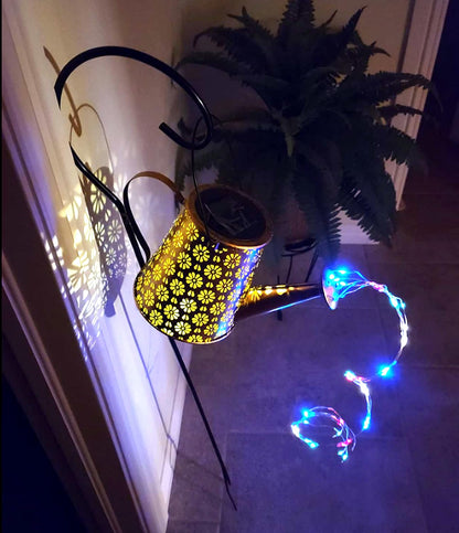 WDLFCGC 2 Pack Solar Watering Can Lights with Shepherd Hook, 8 Multi-Color Changing Modes, IP65 Waterproof, 60pcs String Lights for Outdoor Garden Pathway Lawn Patio Deck Walkway Courtyard
