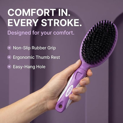 Soft Bristle Dog Brush For Short Haired Cats Or Dogs - Firm Bristles To Remove Dust, Dirt, And Loose Fur - Hook And Rubber Handle
