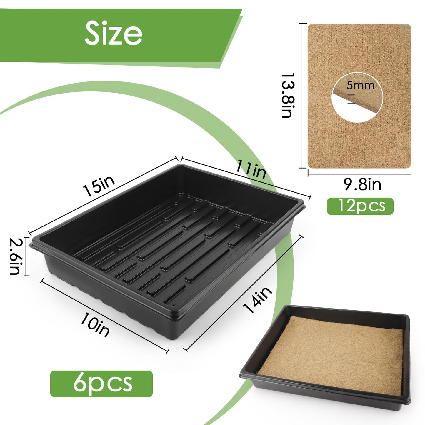 10 Pack 1020 Seed Starting Trays with 12 Hemp Grow Mats - Extra Thick Microgreens Growing Kit, 21 x 11 x 2.5 Inch Plant Trays with Hydroponic Grow Pads for Wheatgrass, Sprouts, Organic Gardening