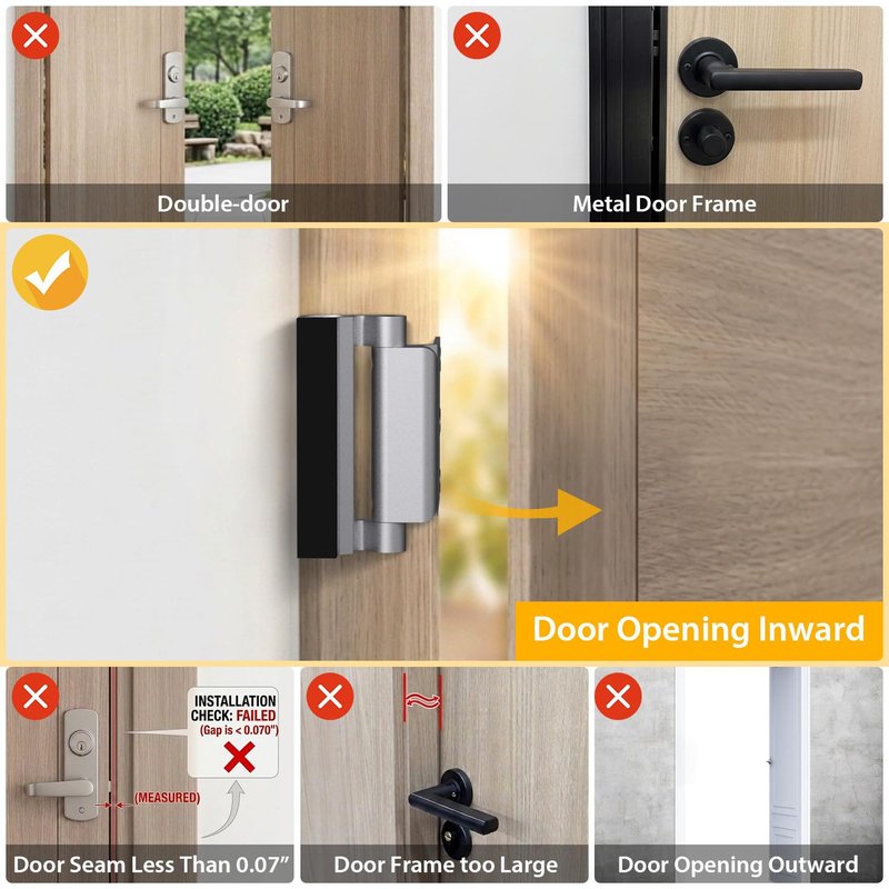 Home Security Door Lock, 2 Pack Childproof Door Reinforcement Lock with 3 Inch Stop Withstand 800 lbs for Top Front Inward Swinging Door, Upgrade Flip High Night Lock to Defend Your Home Kids