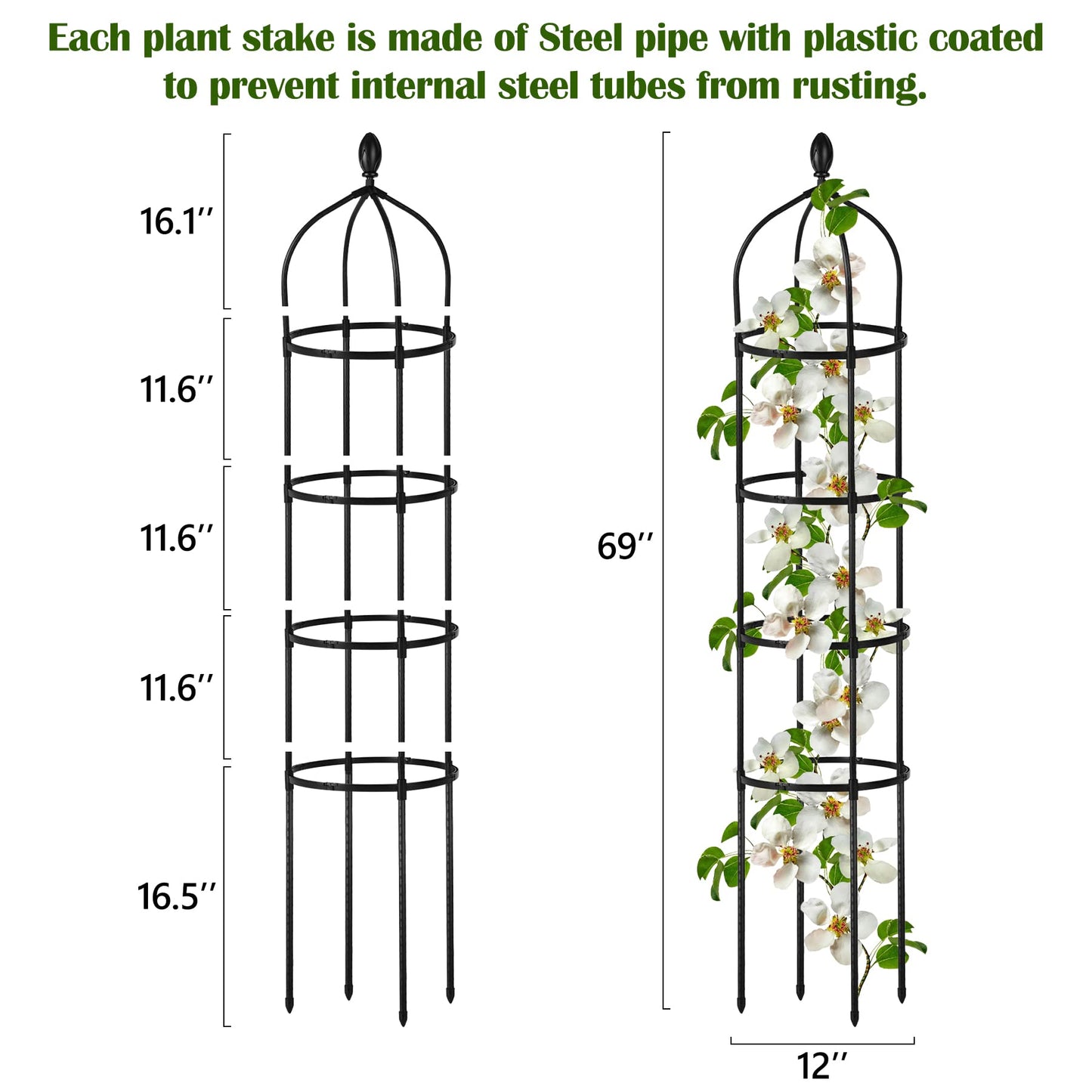 Garden Obelisk Trellis for Climbing Plants Outdoor 6 Ft Rose Bush Round Trellis for Pots Rustproof Metal Pipe with Plastic Coated Plant Flower Trellises for Clematis Vine Jasmine Support