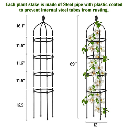 Garden Obelisk Trellis for Climbing Plants Outdoor 6 Ft Rose Bush Round Trellis for Pots Rustproof Metal Pipe with Plastic Coated Plant Flower Trellises for Clematis Vine Jasmine Support