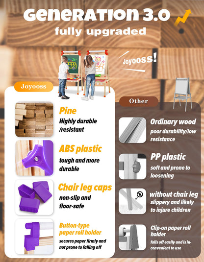 JOYOOSS Art Easel for Kids Easels for Toddlers,Wooden Kid Easel with Paper Roll - Chalkboard for Kids Adjustable Double Sided Dry Erase Board,Toddler Art Easel for Kid Ages 4-8