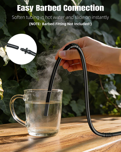 Pawfly 50 ft. 1/4" PE Irrigation Dripline Tubing, Black Polyethylene Distribution Line, Quick-Connect Compatible Drip Hose for Small Garden & Potted Plants
