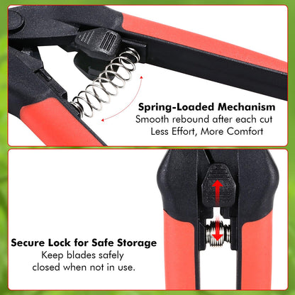 LIVINGO Sharp Garden Pruning Shears - 2 Pack 6.5” Spring Loaded Handles, Non-Stick Teflon Coated Stainless Steel Blades Scissors for Trimming Plant, Flower