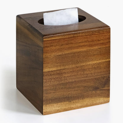 KALEKAIL Wood Tissue Box Cover， Acacia Wood Tissue Box Cover Square, Decorative Cube Facial Wooden Tissue Box Holder with Slide-Out Bottom for Bathroom, Bedroom, Dinner Table, Office, Kitchen